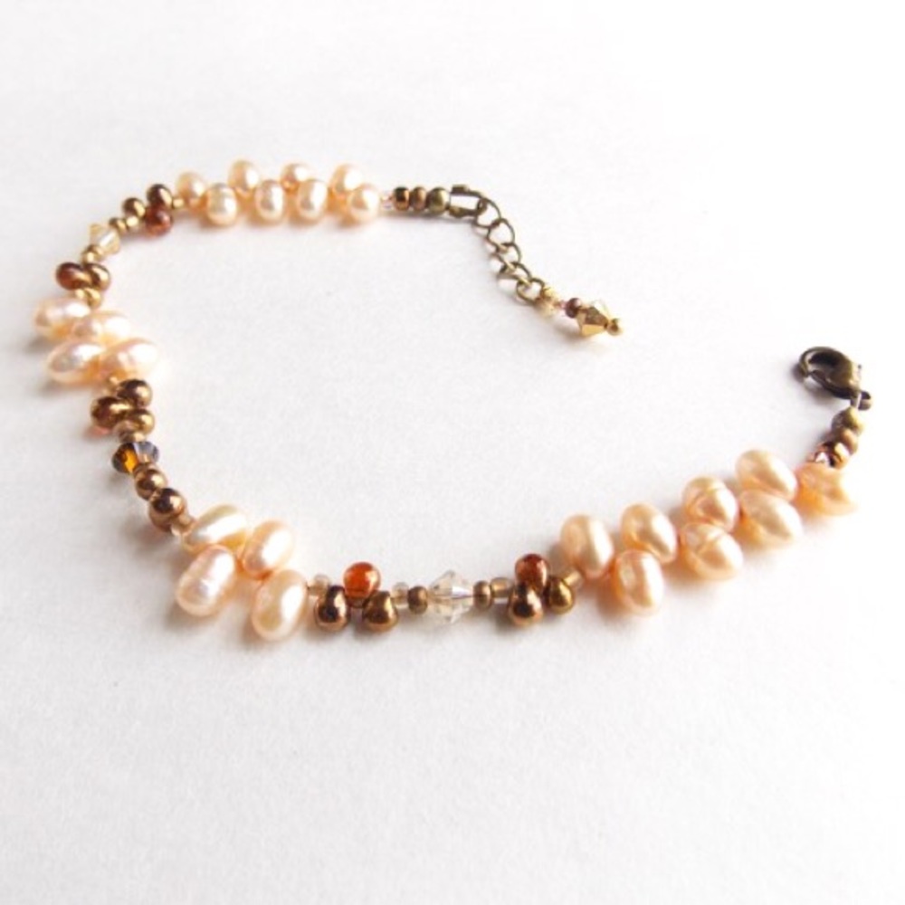 Gypsy bracelet pearls Swarovski Crystal bronze